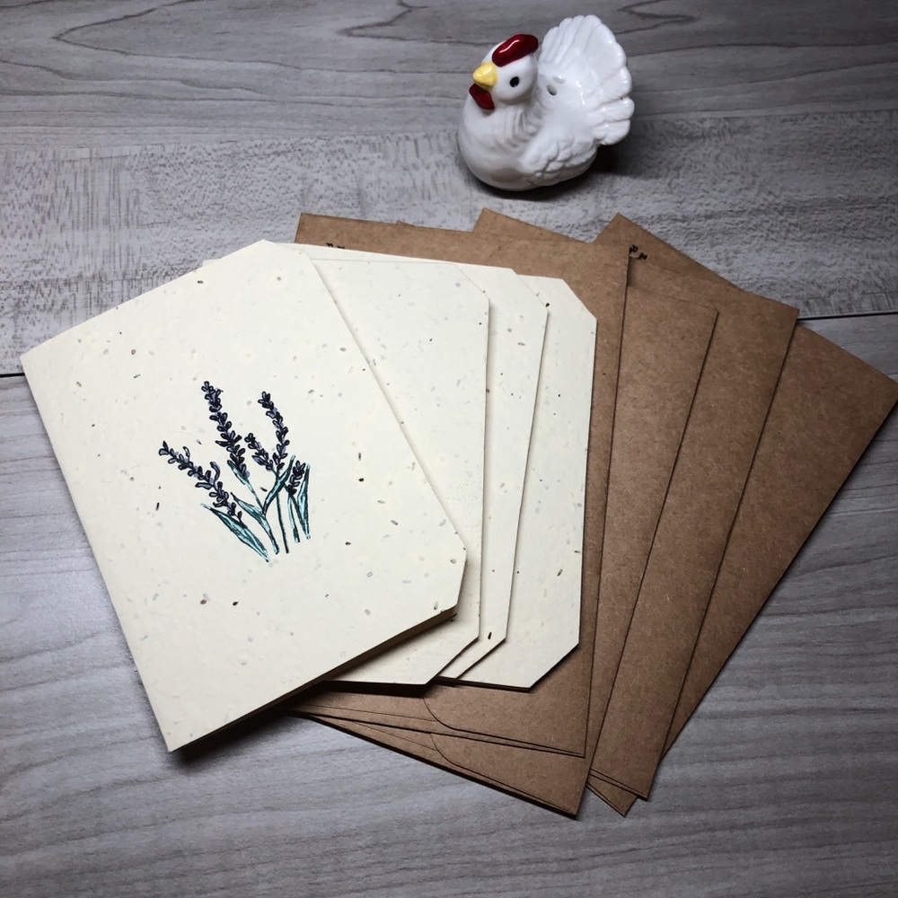 4 plantable Handmade Floral Greeting Cards Set, plantable stationary, lavendar